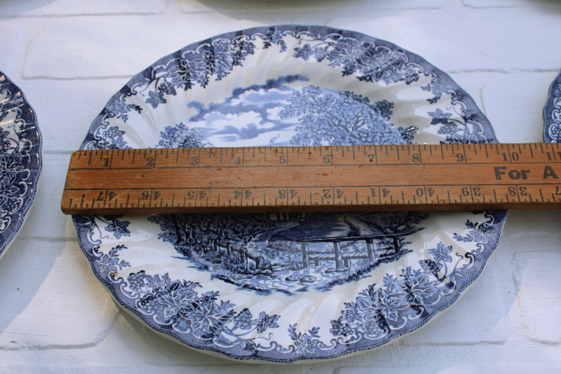 photo of rare Myott The Brook vintage blue & white china dinner plates, Tennyson verse English country scene  #10