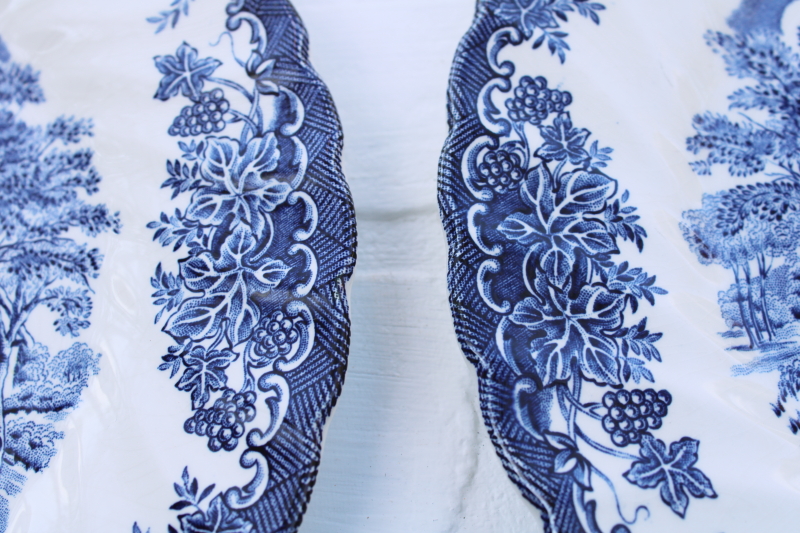 photo of rare Myott The Brook vintage blue & white china luncheon plates, Tennyson verse English country scene  #3