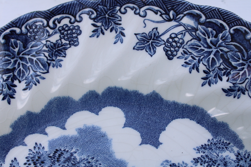photo of rare Myott The Brook vintage blue & white china luncheon plates, Tennyson verse English country scene  #4