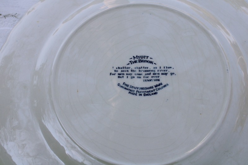 photo of rare Myott The Brook vintage blue & white china luncheon plates, Tennyson verse English country scene  #6