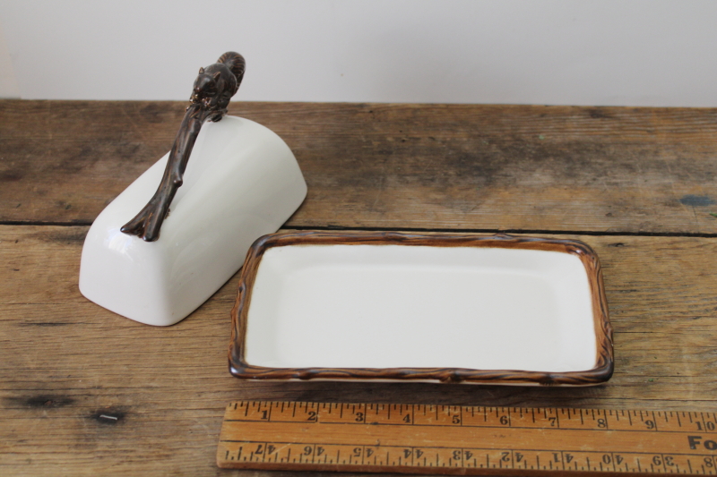 photo of rare Pottery Barn Squirrel pattern china covered butter dish, one pound block size  #2