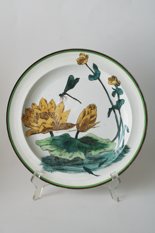 photo of rare aesthetic antique Wedgwood china plate, dragonfly insect & water lilies art nouveau vintage  #1
