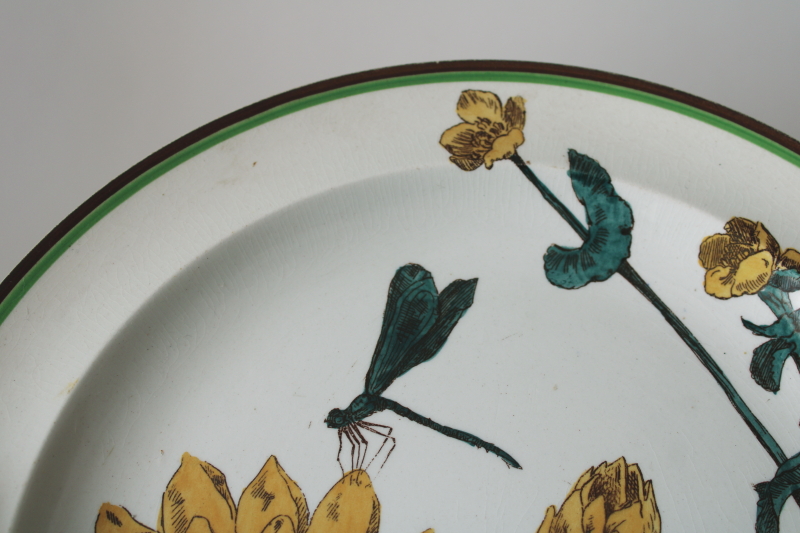 photo of rare aesthetic antique Wedgwood china plate, dragonfly insect & water lilies art nouveau vintage  #3