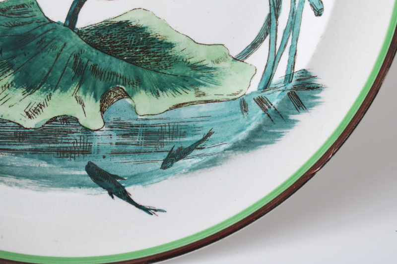 photo of rare aesthetic antique Wedgwood china plate, dragonfly insect & water lilies art nouveau vintage  #4