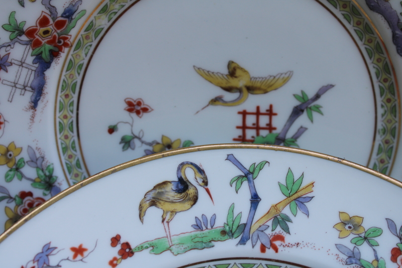 photo of rare antique Bernardaud Limoges china plates japonesque floral garden w/ cranes birds chinoiserie  #2