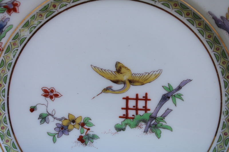 photo of rare antique Bernardaud Limoges china plates japonesque floral garden w/ cranes birds chinoiserie  #3