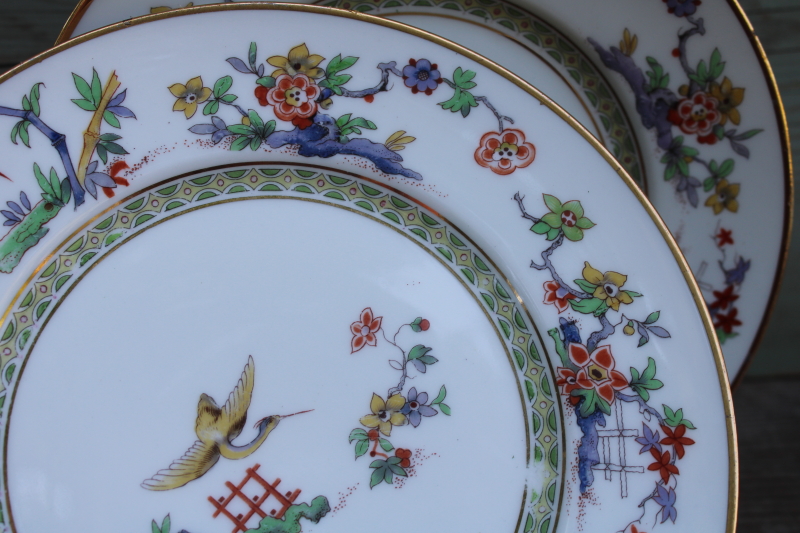 photo of rare antique Bernardaud Limoges china plates japonesque floral garden w/ cranes birds chinoiserie  #4