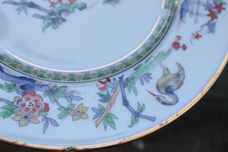 photo of rare antique Bernardaud Limoges china plates japonesque floral garden w/ cranes birds chinoiserie  #5