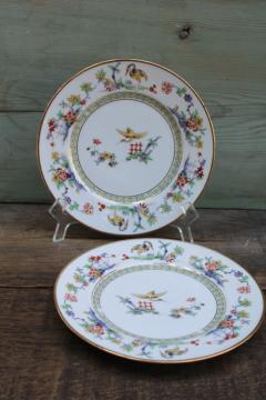 rare antique Bernardaud Limoges china plates japonesque floral garden w/ cranes birds chinoiserie 