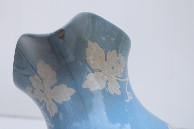 photo of rare antique china wedding jug circa 1840s, early English Arms marking Wedgwood blue color w/ bridal couple #9