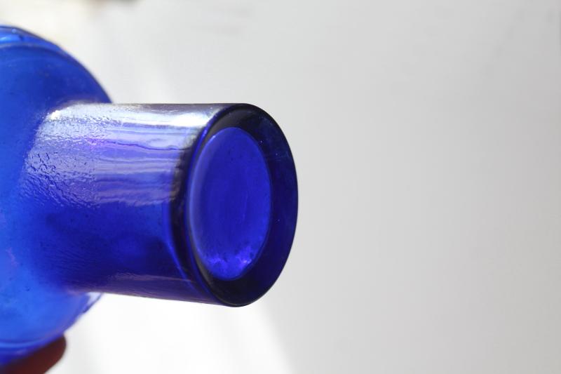 photo of rare antique glass fire extinguisher bottle grenade shape cobalt blue Rockford Kalamazoo #10