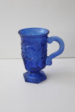 catalog photo of rare blue color vintage Avon Cape Cod pattern pressed glass mug