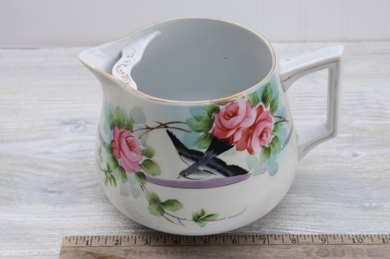 photo of rare bluebird of happiness pattern vintage hand painted Nippon china, large jug or pitcher #8