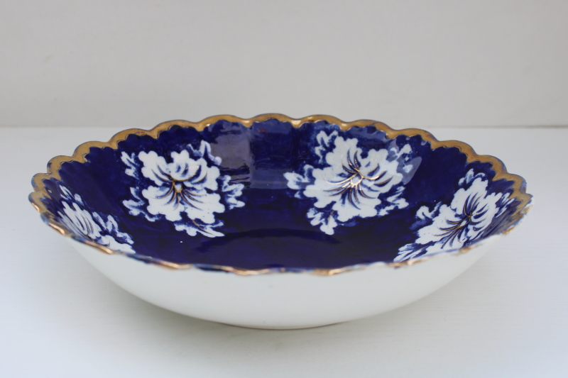 photo of rare large antique Empire china flow blue bowl, early 1900s vintage art nouveau floral #4