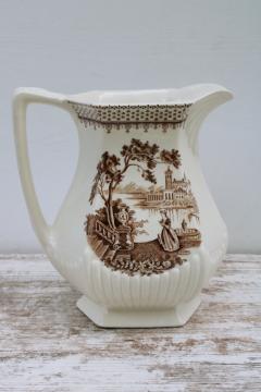 rare large ironstone pitcher Du Barry French country print, vintage brown transferware Adams England 