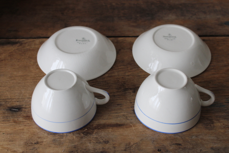 photo of rare love birds heart pattern antique Homer Laughlin china cups & bowls, green bird blue border  #4