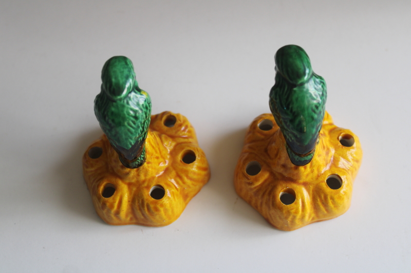 photo of rare matching pair vintage Brush McCoy pottery flower frog figurines kingfisher bird  #4