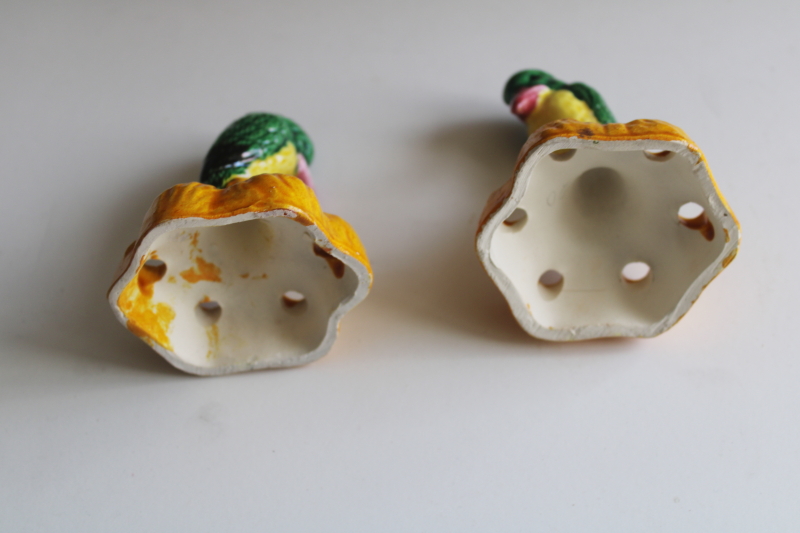 photo of rare matching pair vintage Brush McCoy pottery flower frog figurines kingfisher bird  #5