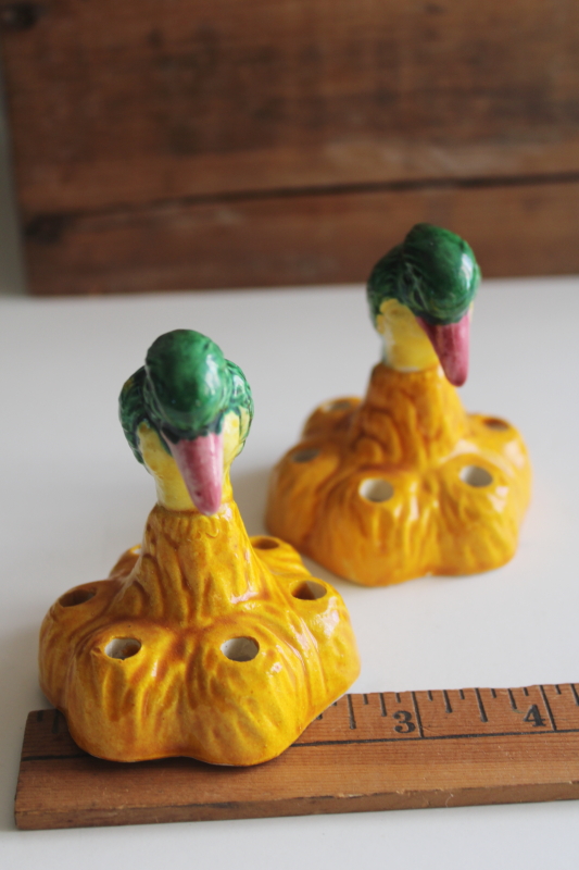 photo of rare matching pair vintage Brush McCoy pottery flower frog figurines kingfisher bird  #6