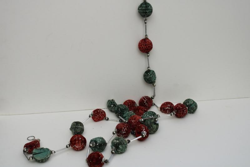 photo of rare old Christmas garland decoration, string of red & green honeycomb paper balls  #1