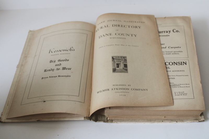 photo of rare old Dane County Wisconsin rural directory names & addresses, local ads vintage 1928  #10