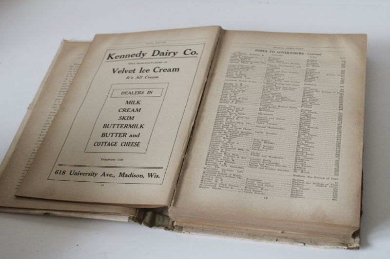 photo of rare old Dane County Wisconsin rural directory names & addresses, local ads vintage 1928  #13