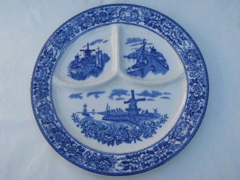 photo of rare old blue delft ironstone restaurant china, divided grill plate #1