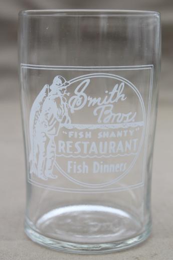 photo of rare old glass tumblers advertising Smith Bros Fish Shanty restaurant Port Washington #2