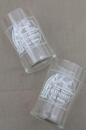 photo of rare old glass tumblers advertising Smith Bros Fish Shanty restaurant Port Washington #3