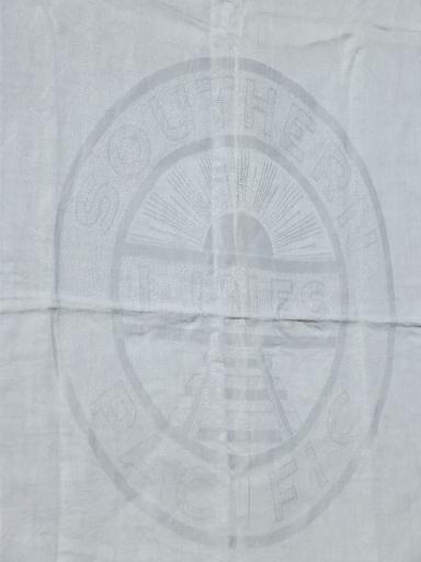 photo of rare old railroad dining car tablecloth, Southern Pacific train line #1