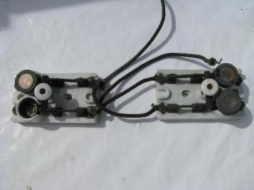 catalog photo of rare pair of old early electric, industrial circuit breaker switches w/ mica fuse sockets & fuses, 1800s patents