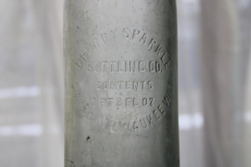 photo of rare prohibition vintage embossed glass Cherry Sparkle soda bottle South Milwaukee brewery  #1