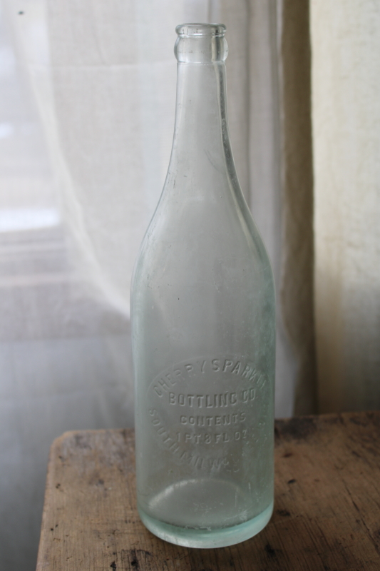 photo of rare prohibition vintage embossed glass Cherry Sparkle soda bottle South Milwaukee brewery  #2