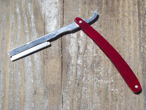 photo of rare red Weck Sextoblade vintage straight razor w/case and extra blades #3