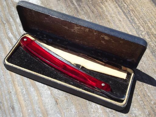 photo of rare red Weck Sextoblade vintage straight razor w/case and extra blades #4