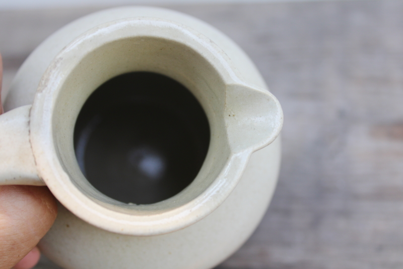 photo of rare reverse cream & brown stoneware pottery crock jug, vintage milk pitcher #2