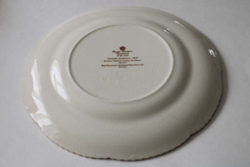 photo of rare scene of Chicago University 1857, vintage Royal Cauldon brown transferware china plate  #3