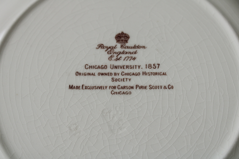 photo of rare scene of Chicago University 1857, vintage Royal Cauldon brown transferware china plate  #4