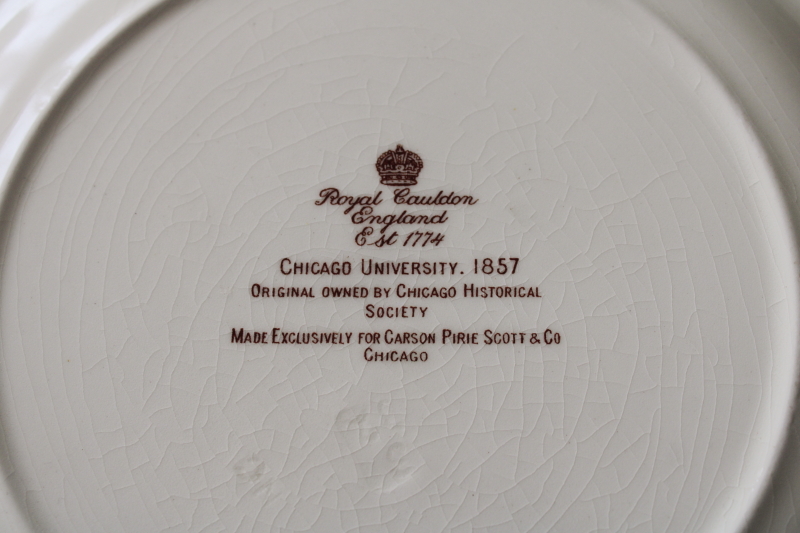 photo of rare scene of Chicago University 1857, vintage Royal Cauldon brown transferware china plate  #7