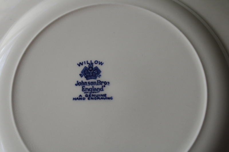 photo of rare square salad plates Johnson Bros England blue willow china, never used vintage set  #8