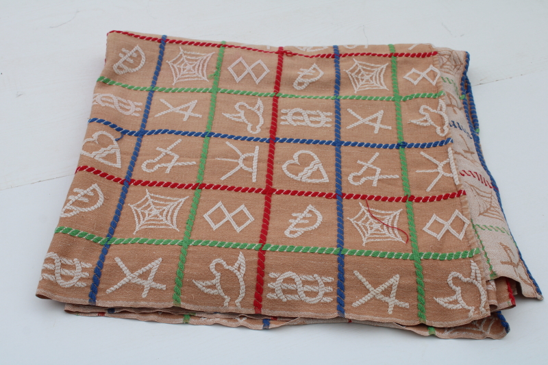photo of rare vintage Bates bedspread cattle brands western cowboy ranch style cotton bedspread 50s MCM  #6