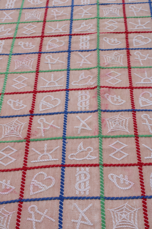 photo of rare vintage Bates bedspread cattle brands western cowboy ranch style cotton bedspread 50s MCM  #9