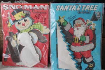catalog photo of rare vintage Beistle Christmas Santa & snowman large die cut decorations w/ honeycomb tissue paper 