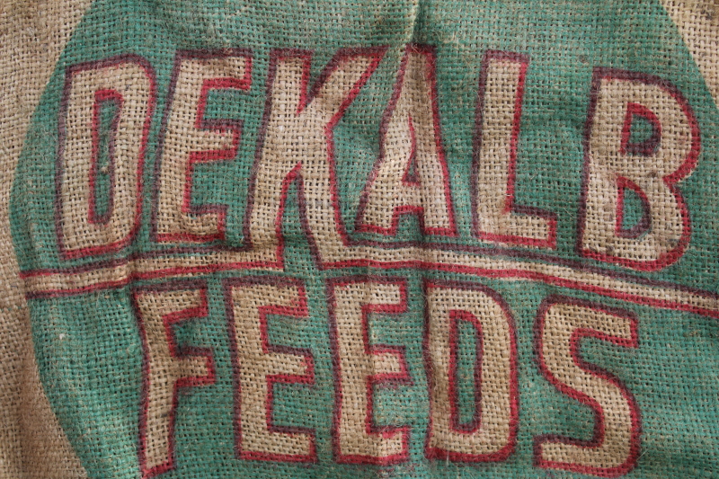 photo of rare vintage Dekalb Molasses Feed print logo graphics burlap sack, farm grain bag #2
