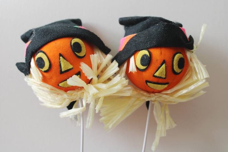 photo of rare vintage Halloween jack o lantern scarecrow pumpkin picks, Japan for LeeWards holiday decor  #2