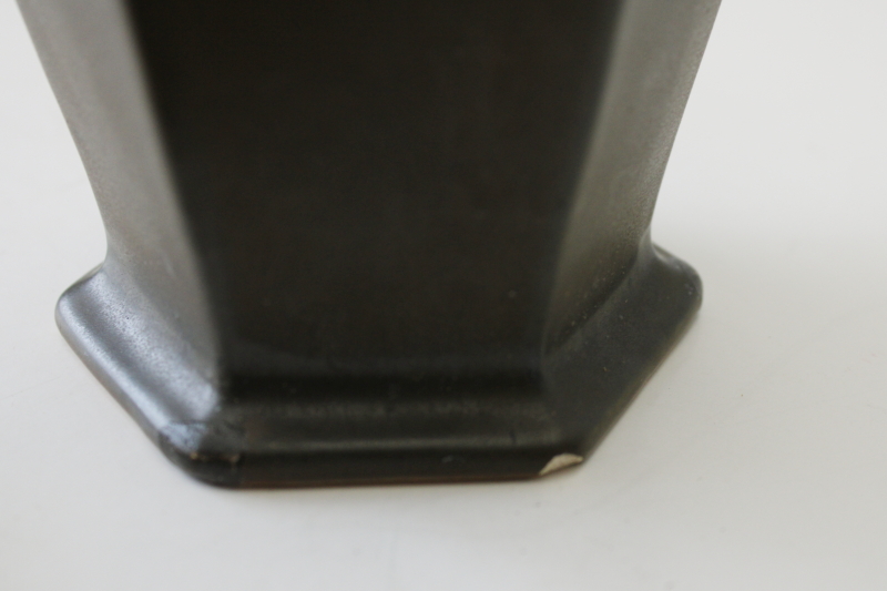 photo of rare vintage Roseville Rosecraft hexagon vase art pottery matte glaze brown w/ orange  #5