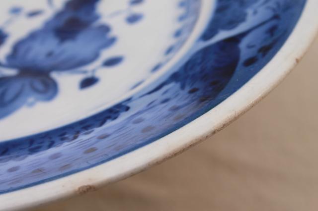 photo of rare vintage Royal Copenhagen Aluminia faience pottery blue & white peacock huge platter #11