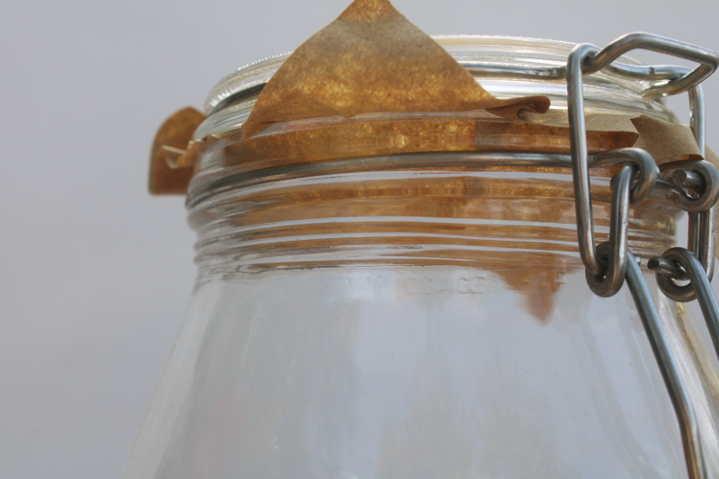 photo of rare vintage Summer Flowers French glass jars w/ seals, never used kitchen canisters set  #12