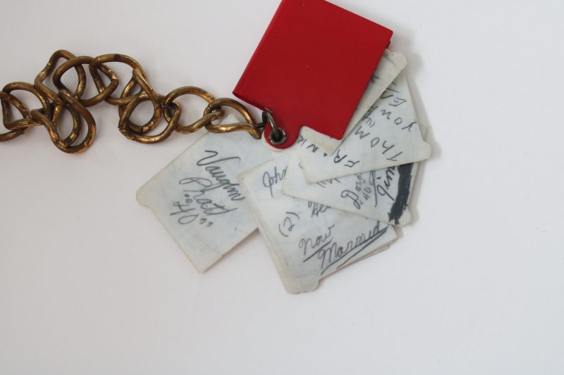 photo of rare vintage charm bracelet, real paper autograph book w/ tiny pencil, miniature size signatures  #4