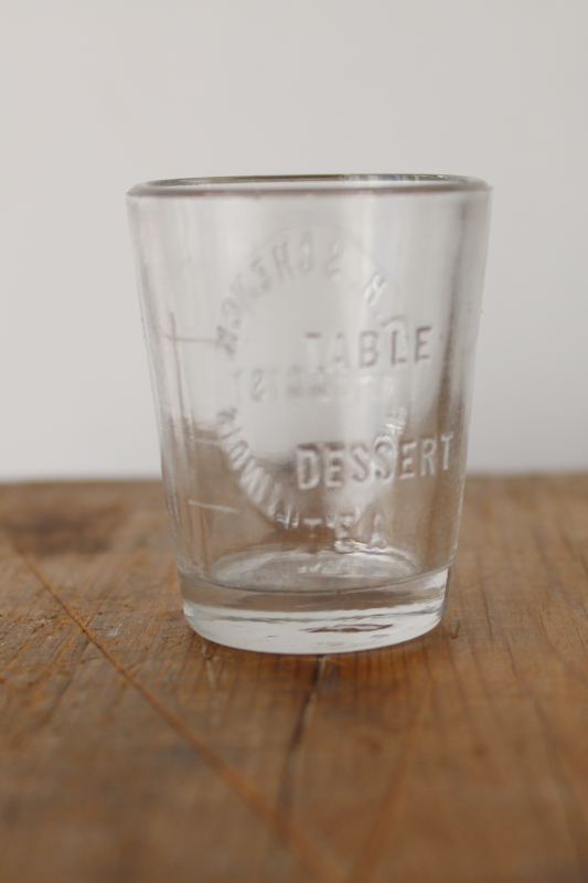 photo of rare vintage embossed glass M H Schenck Harvard Illinois Druggist medicine dose measure shot glass  #2